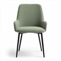 Green upholstered dining chair with armrests and black metal legs 45 x 50 x 85cm