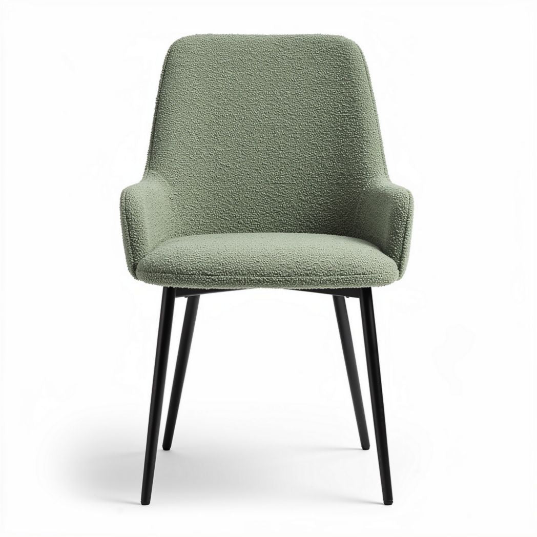 Green upholstered dining chair with armrests and black metal legs 45 x 50 x 85cm