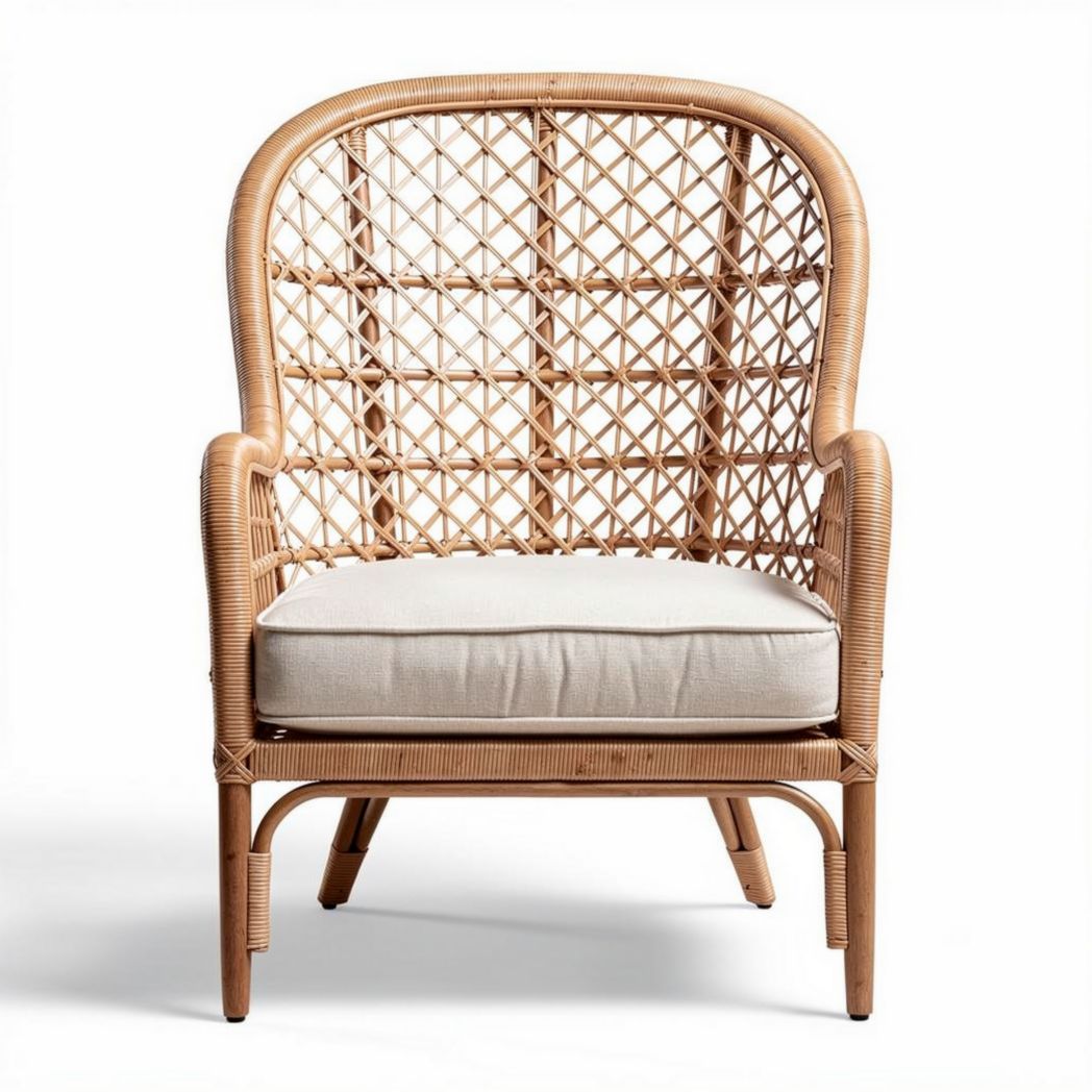 Rattan accent chair with cushion for lounge and living room 80 x 70 x 90cm