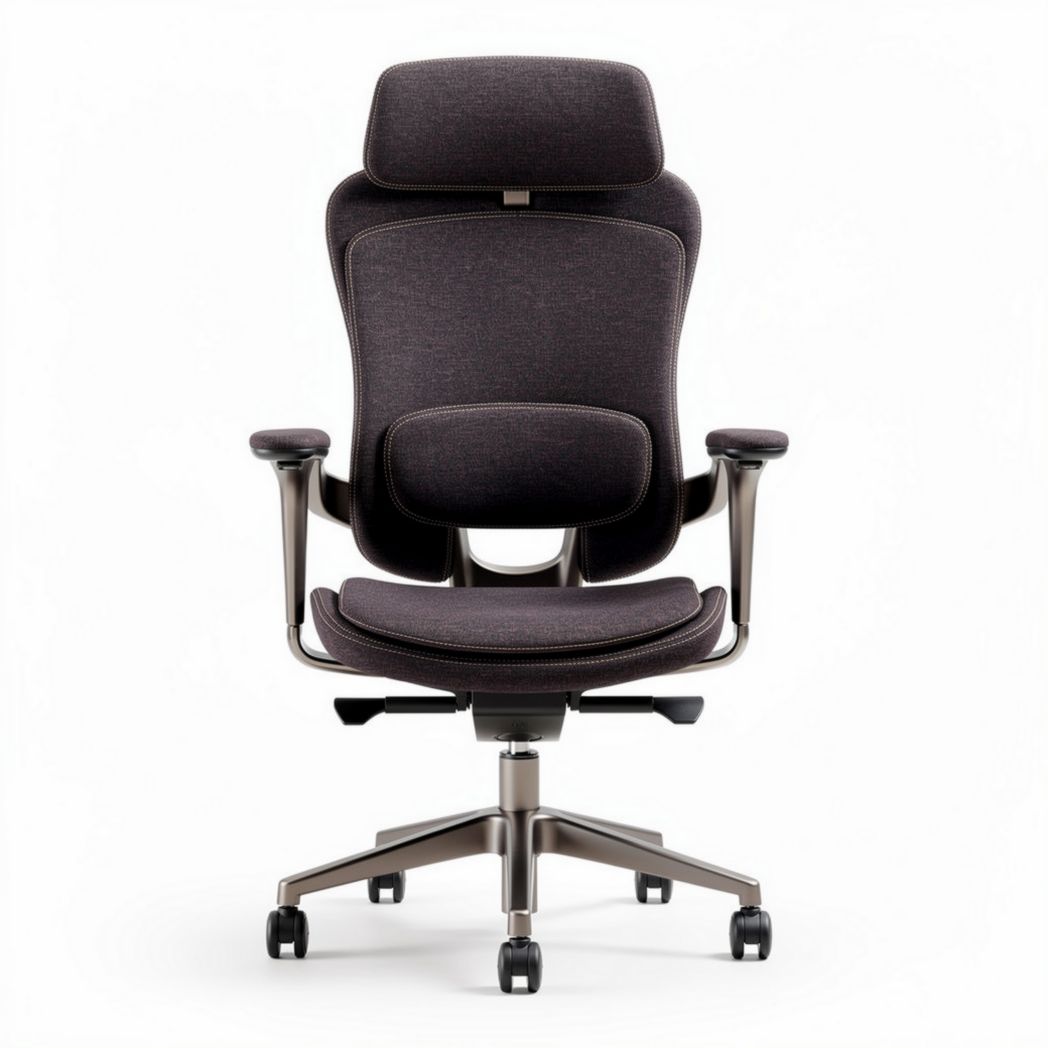 Ergonomic office chair with adjustable headrest and lumbar support in gray fabric