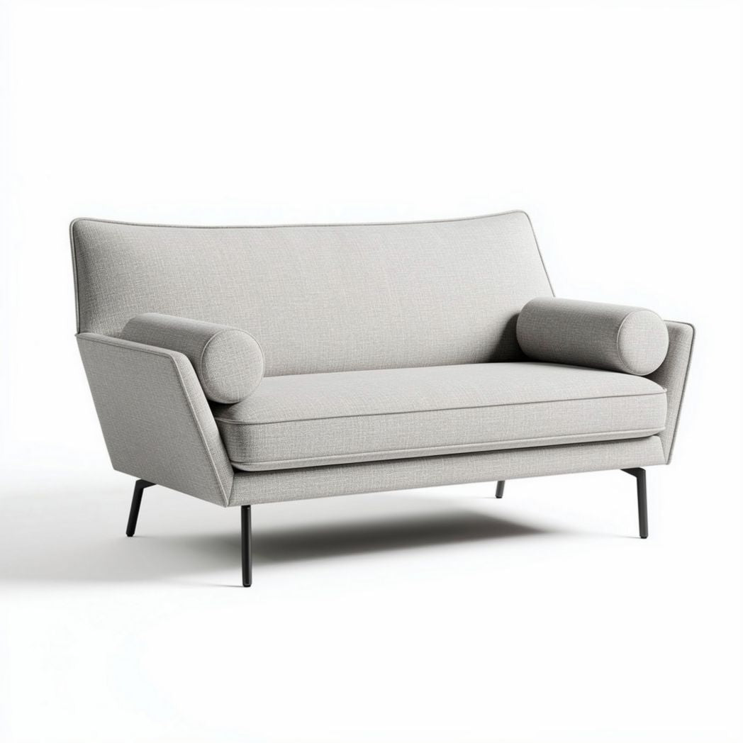Modern two-seater sofa in dark gray fabric with wooden legs 150 x 80 x 80cm