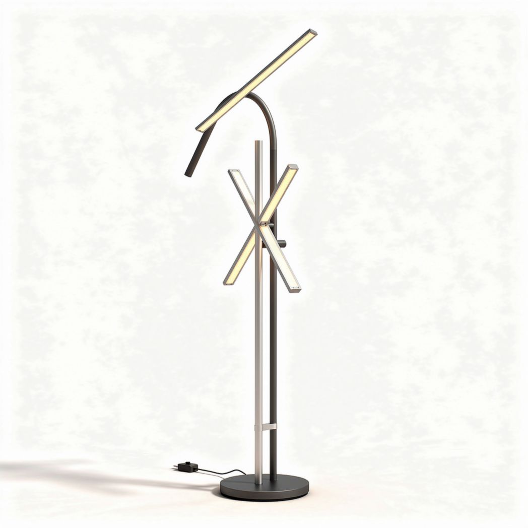 Modern LED floor lamp for living room or office with adjustable arms metallic finish 150 x 30 x 180cm