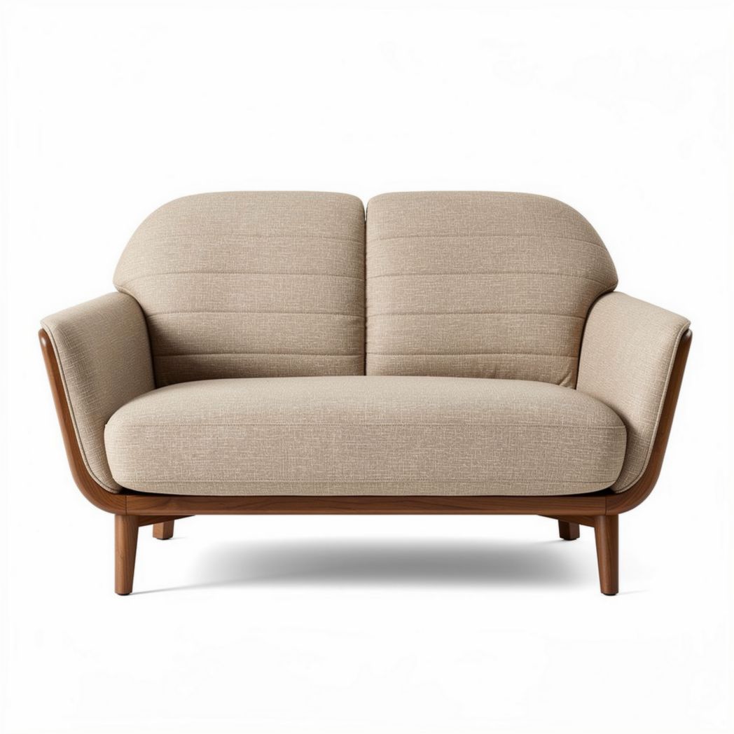 Two-seater sofa with wooden legs and fabric upholstery in beige 150 x 75 x 80cm
