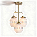 Three-light geometric pendant lamp with frosted glass shades and metal finish 20 x 20 x 30cm