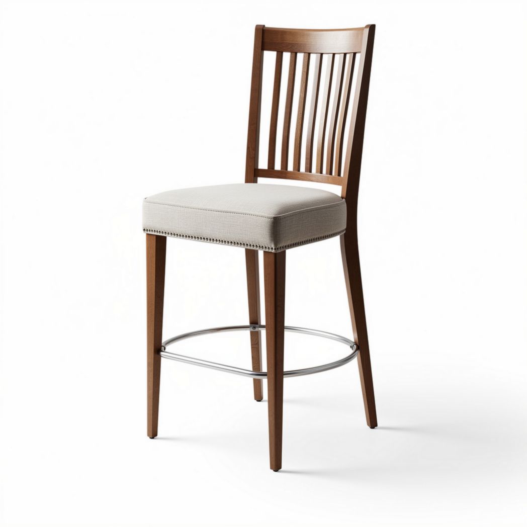 Wooden bar stool with upholstered seat in beige 45 x 45 x 110cm