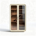 Glass door storage cabinet with wooden shelves in cream color 90 x 45 x 180cm