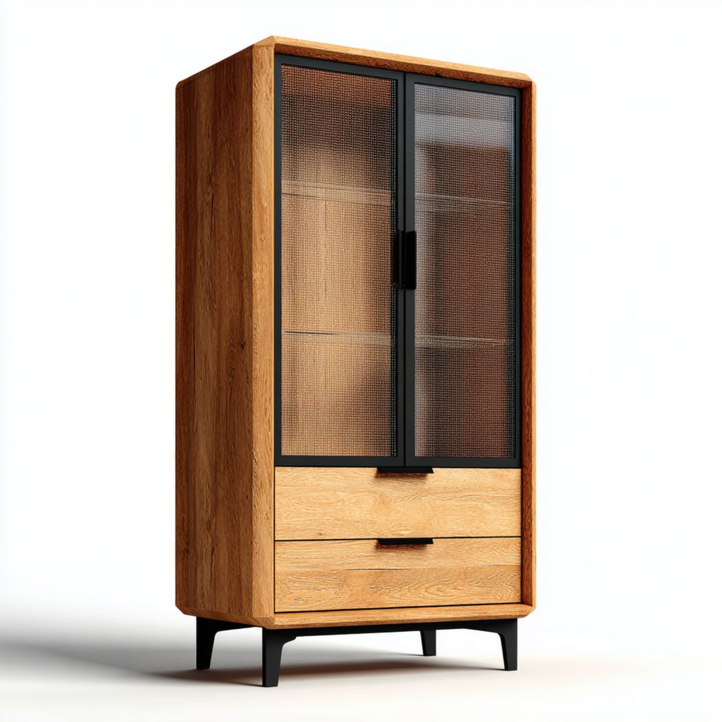 Wooden storage cabinet with glass door and shelves 80 x 40 x 90cm