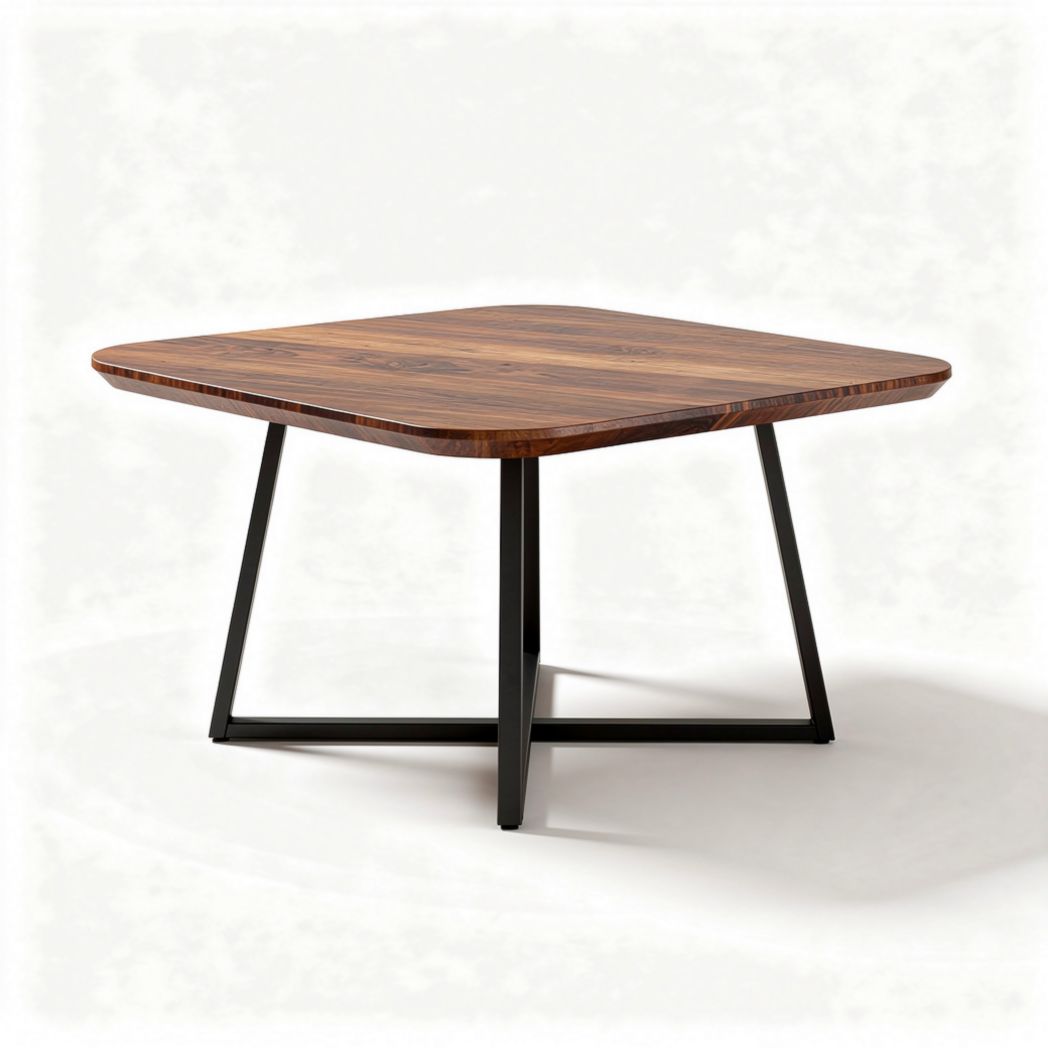 Wooden square coffee table with black metal legs 90 x 90 x 75cm