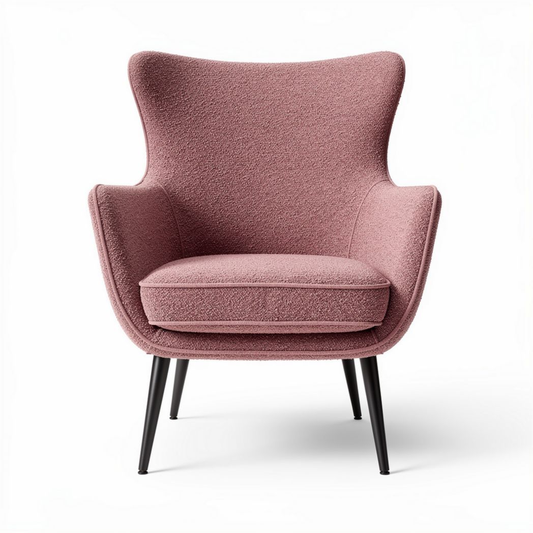 Upholstered accent chair in blush fabric with black metal legs 80 x 75 x 85cm